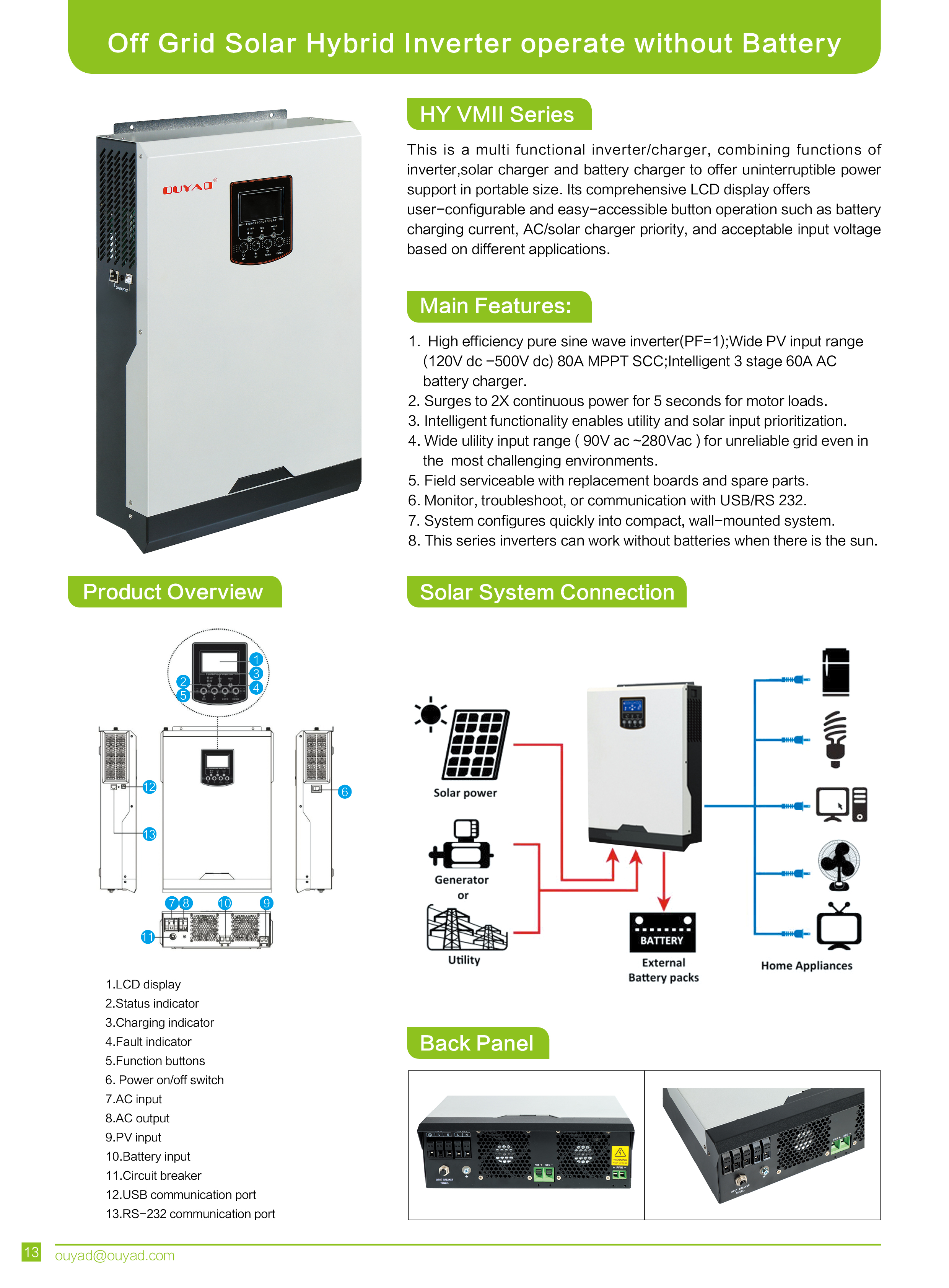 Off Grid Solar Hybrid Inverter operate without Battery